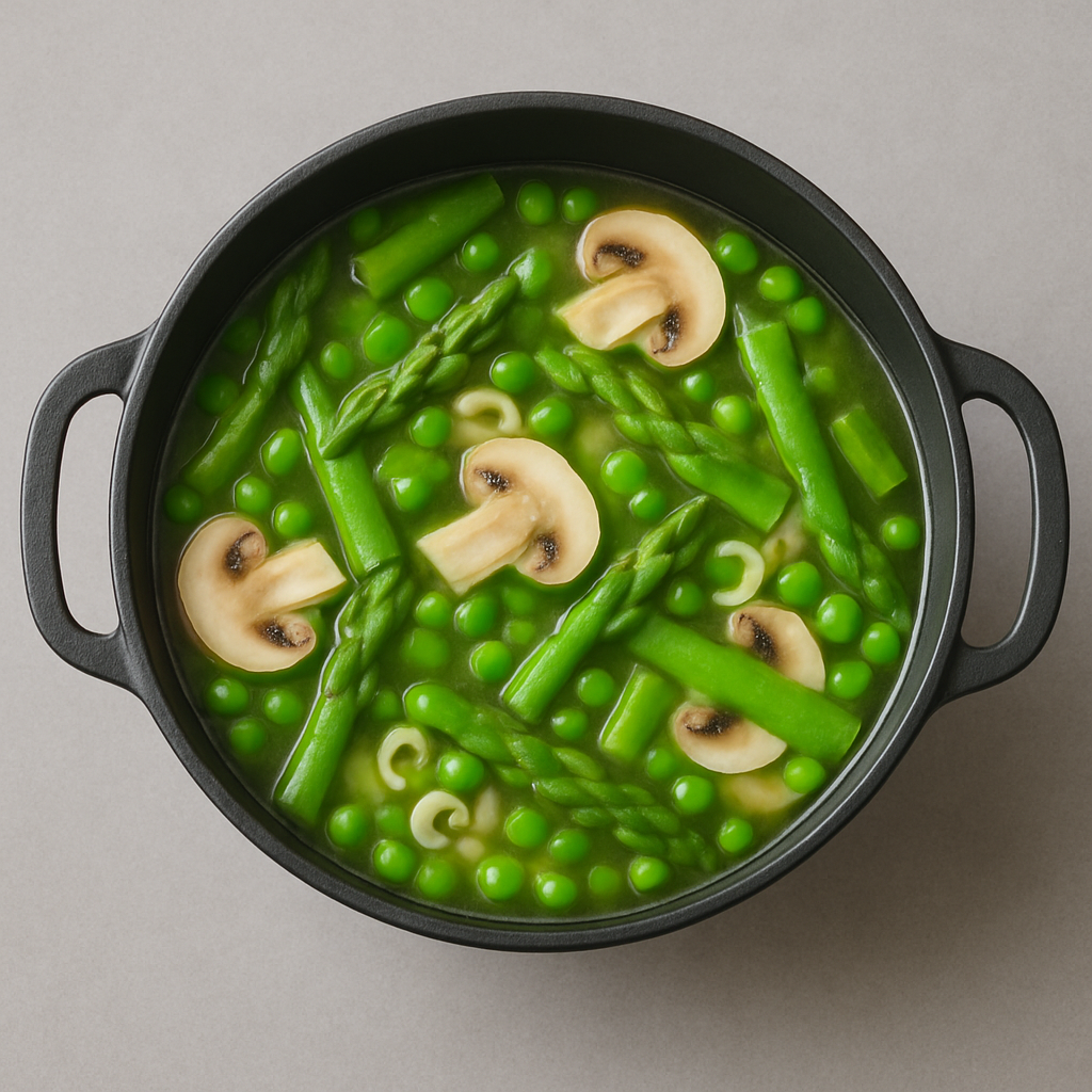 Clear Soup with Asparagus and Peas