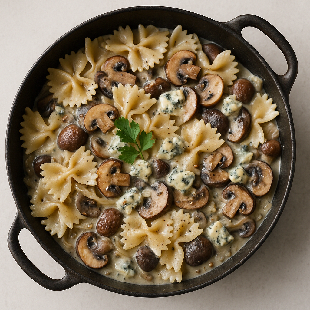 Farfalle with Cheese and Mushrooms